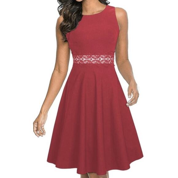 HOMEYEE Dresses & Skirts - Homeyee Maroon Sleeveless A-Line Cocktail Dress Women's Size 8